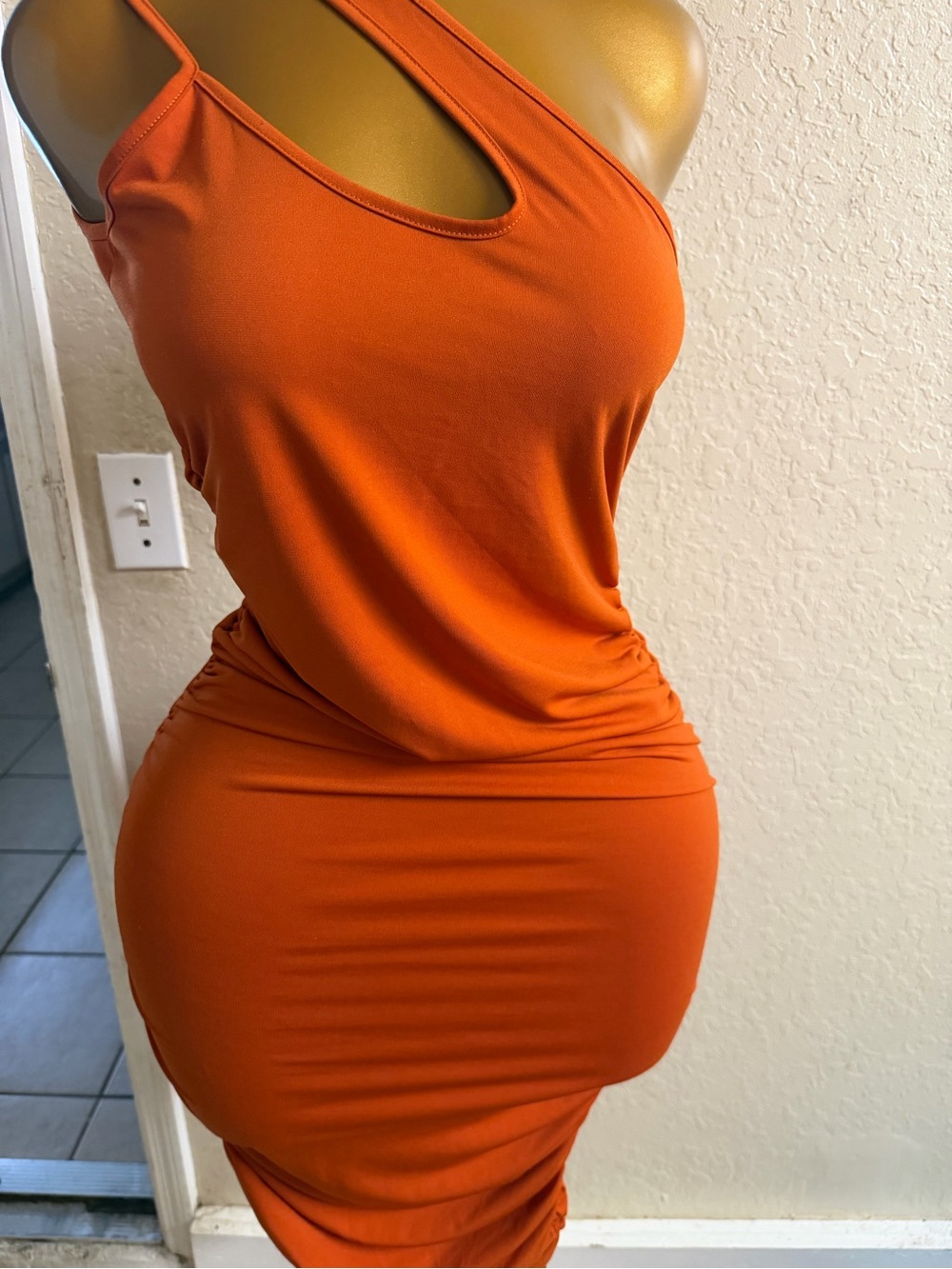 SHEIN One-Shoulder Orange Bodycon Midi Dress